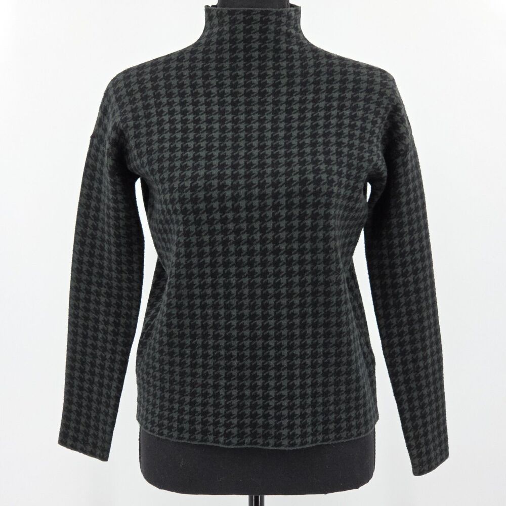 Tahari Funnel Neck Sweater Womens Size XS Green Houndstooth Fall Winter Academia